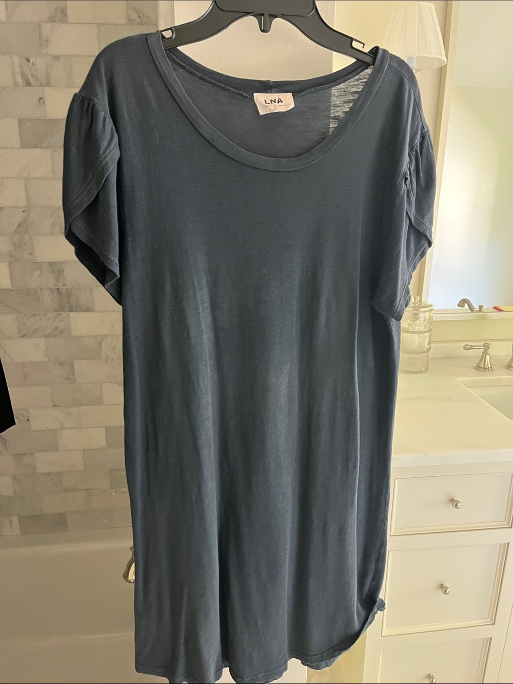 LNA Slate Blue Short Sleeve Scoop Neck t shirt dress